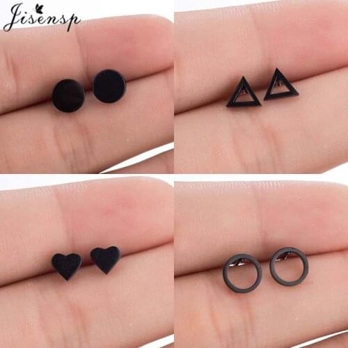 Jisensp Geometric Stainless Steel Earrings Simple Design Triangle Round Stud Earrings Fashion Jewelry for Women Girls Party Gift