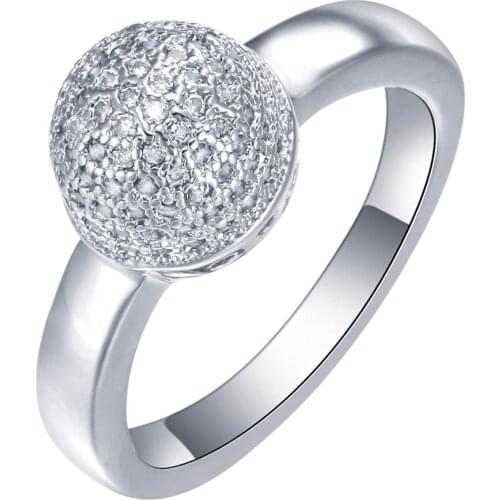 Hainon Fashion Round Ball Silver Color Ring Micro Paved White AAA Zircon Luxury High Top Quality Ring for Women Jewelry
