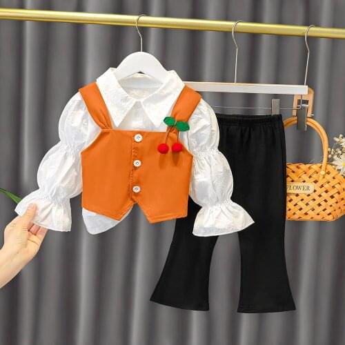 Baby Girls Clothes Sets Puffy-Sleeves Shitrs+Bell-Bottomed Pants 12Months-4Years Children Casual Sets Autumn Christmas Costumer