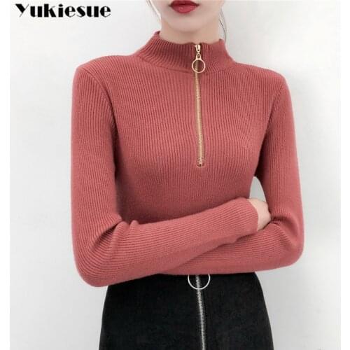 Korean Style skinny Sweater Women Pullover Casual Half Turtleneck Long Sleeve Knit Sweater Female Jumpers solid basic sweater
