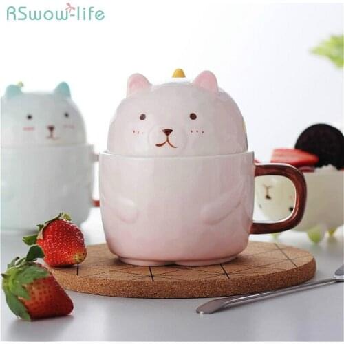 Bear-to-Cup Cartoon Creative Ceramic Cup With Cover Couple Milk Coffee Lovely Mark Funny Mugs With Handle Birthday Gift Children