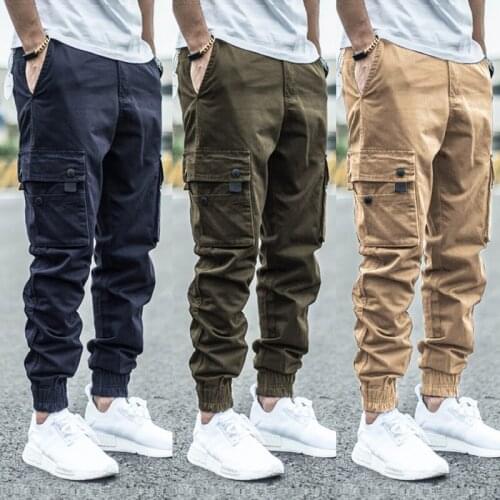 Korean Style Fashion Men Joggers Big Pocket Casual Cargo Pants Streetwear Designer Hip Hop Harem Trousers Ankle Banded Pants Men