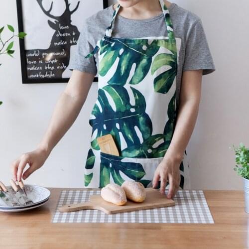 Monstera Printing Polyester Cotton Waterproof Apron Couple Sleeveless Aprons Home Kitchen Baking Apron Cooking Cleaning Bib