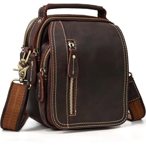 Mens leather belt bag natural leather retro messenger bag cowhide shoulder bag with belt hanging bag small satchel