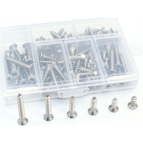 M4 Stainless Steel Self Tapping Screws Assortment Set 105Pcs Phillips Flat Head Screw Kit for Wood, Sheet Metal, Plastic