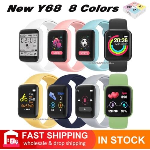 New Multiple Colour Y68 SmartWatch 10pc Wholesale Put Photo Version Bluetooth Sport D20 Smart Watch Heart Rate PK IWO 13 P8 T500