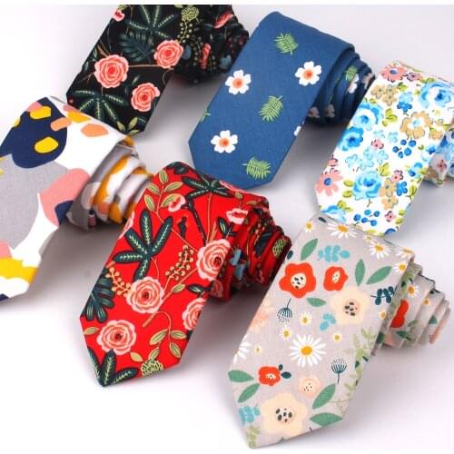New Floral Ties For Men Printed Cotton Tie Mens Ties 6cm Slim Neck Tie Skinny Necktie For Wedding Party