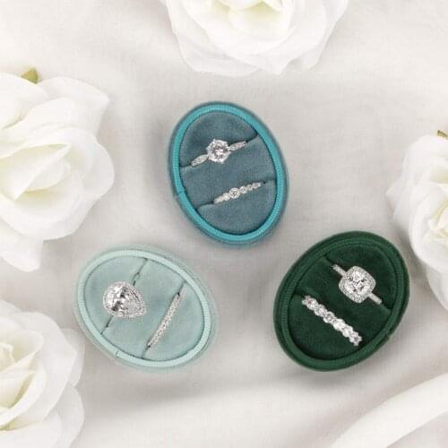 Oval Velvet Ring Box Double Ring Display Holder with Detachable Lid Ring Box Holder for Wedding Ceremony