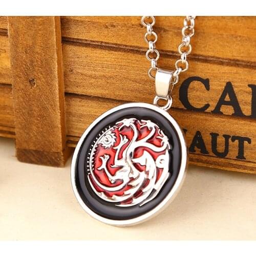 Three Heads Dragon Necklace Song Of Ice And Fire Monster Daenerys Pendant Fashion Black Red Enamel Movie Jewelry Women Wholesale