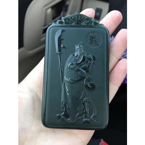 Natural Xinjiang Hetian Yuqing Jade Tower Green Material Guan Gong Dafang Pendant hp361