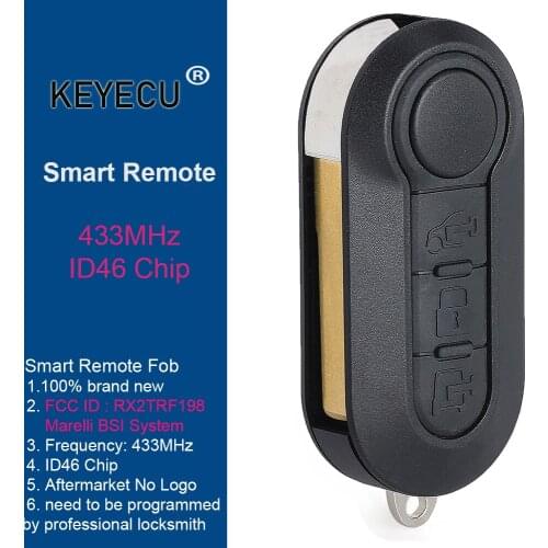 KEYECU Flip Remote Car Key Replacement For Fiat 500L MPV Ducato Bravo 2008-2012 2013 2014 2015 433MHz ID46 FCC ID RX2TRF198