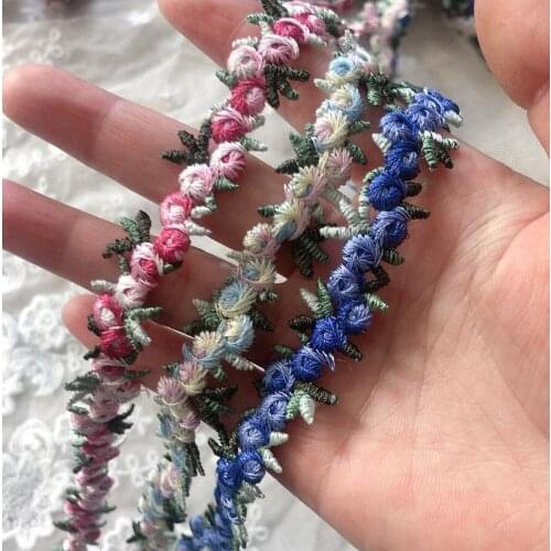 2 Yards/lot 2cm Width Water Soluble Roseo Blue Green Lace Trim Vintage Lace Fabric Trim Embroidery Lace Ribbon Doll DIY Craft