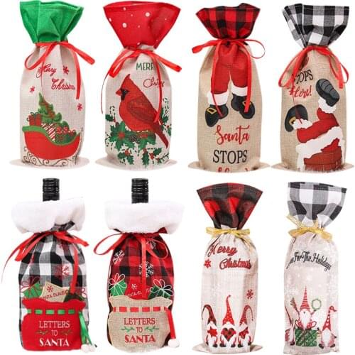 Christmas Gift Bags Holder Wine Bottle Cover Christmas Decorations for Home Christmas Ornament New Year 2022 Xmas Navidad Gifts