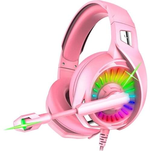 Pink Gaming Headset With Microphone Stereo HiFi 7.1 RGB Marquee Headphones for PS4 Xbox One PC Computer Laptop Tablet Gamer