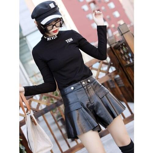 High Quality Real Sheepskin Leather Shorts for Women Wide Leg Short Summer2021 Female High Waist Shorts Ropa Mujer Zjt2394