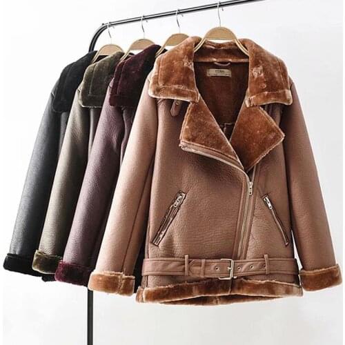 Warm Womens Winter Motorcycle Velvet Jacket Female Short Lapels Fur Thick Korean Version Plus Velvet Jacket Bomber Jacket