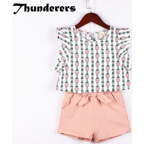 Thunderer Summer Fashion Kids Clothing Set For Girls Printed Cartoon Shirt With Short Pants Fashion Children' Clothes Suit