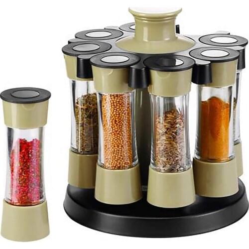 8-Jar Rotatable Spice Rack Spice Jars Organizer Shelf Revolving Seasoning Bottle Rack Set Spice Storage Containers Kitchen Tools