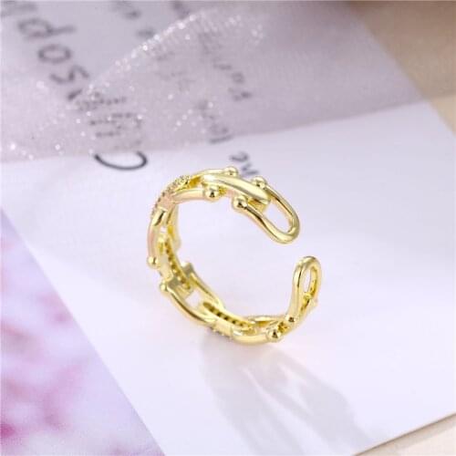 YJGS Micro-Inlaid Zircon Hollow Ring Index Finger Open Ring Unique Design Adjustable Ring Banquet Jewelry