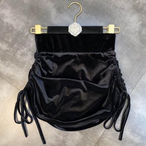 ZCSMLL 2021 Autumn Elastic Waist Side Drawstring Bowknot with Leak-proof Pants Velvet Bag Hips Thin Half Women Skirt Tide