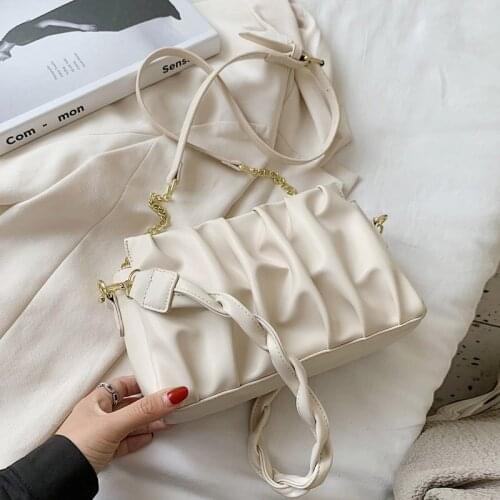 Folds Designer PU Leather Crossbody Bags For Women 2021 Solid Color Shoulder Handbags Female Trend Womens HandBag