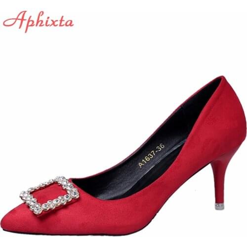 Aphixta Luxury Pumps Woman Rhinestones Thin High Heels Ladies Shoes Crystal Pointed Toe Wedding Shoes Fashion Shallow Women