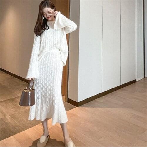 Herstory 2021 Winter Cloth Knitted 2 Pieces Set Women Pullovers Sweater Crop Tops & Knitted Skirt Bodycon Office Lady 2PCS Suits