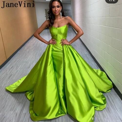 JaneVini Strapless Mermaid Evening Dresess with Detachable Train 2019 Arabic Sexy Long Prom Dress Satin Plus Size Formal Gowns