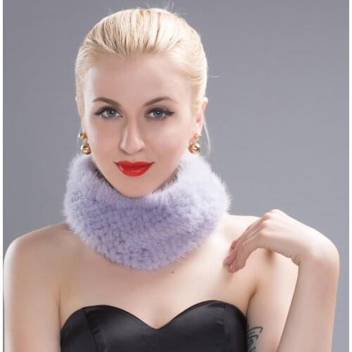Winter Mink Scarf Womens Leather Mink Fur Cap Female New Knitted Mink Fur Headwear Bib Russian Retractable Scarf HW-05