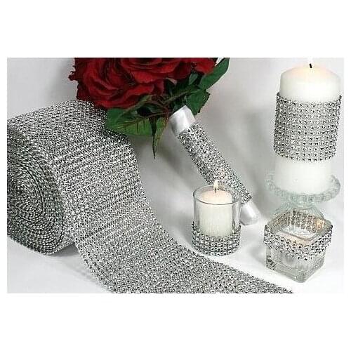 1 yards Wedding Party Home Decor Rhinestone Crystal Silver Diamond Mesh Wrap DIY