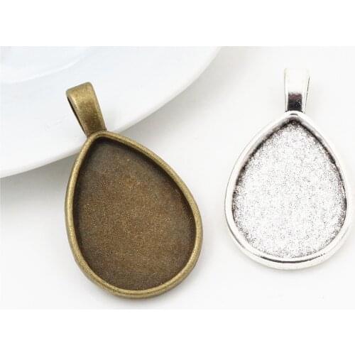 10pcs 18x25mm Inner Size Antique Silver Plated Bronze Drop Style Cameo Cabochon Base Setting Charms Pendant necklace findings
