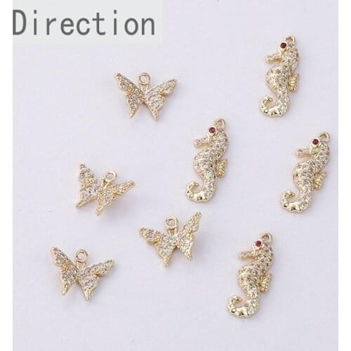 14k Gold Butterfly inlaid Zircon Pendant DIY Earrings Necklace Chain Pendant ear crane seahorse accessories