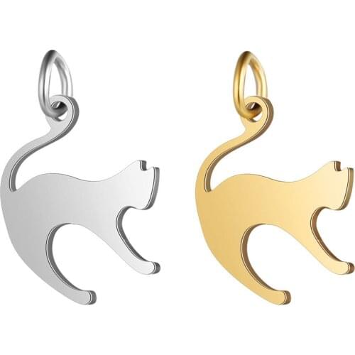 5pcs/lot 14.5*21mm Stainless Steel Cat Pendant Bracelet Charms DIY Crafting Jewelry Making Handicraft Accessories Wholesale