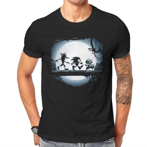 Crash Bandicoot Wolf Video Game Night Tshirt Black for Men Plus Size T Shirt Graphic Mens Tops Short Sleeve