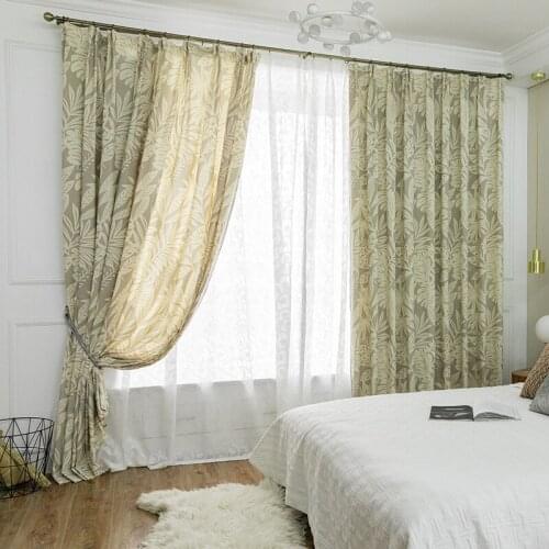 BIGMUM Yellow Green Leaves Blackout Curtains For Living Room Bedroom Kitchen Cortinas Window Rideaux Pour Le Salon