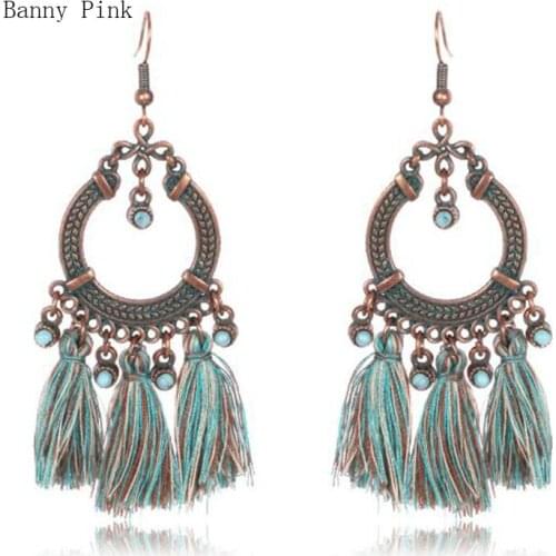 Bohemia Cotton Tassel Dangle Earrings For Women Ethnic Alloy Pendant Drop Earrings Fashion Jewelry Pendientes Statement Earrings