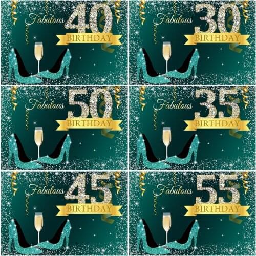 Champagne Green High Heels Background Happy Birthday Banner Vinyl Birthday Party Cake Table Decoration Photo Props