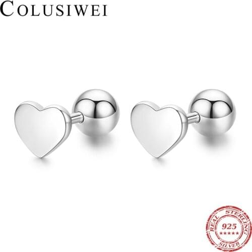 Colusiwei Hot Simple Design Heart Shape 925 Sterling Silver Small Stud Earring for Women Girl Child Love Earrings Jewelry Bijoux