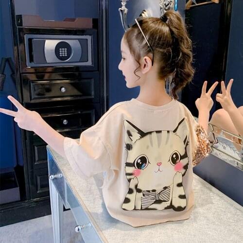 Aesthetic Children T Shirt Baby Girls Cartoon Cat Summer Kids Casual Comfortable T-shirt Roupa Infantil Girls T-shirt BA60DX