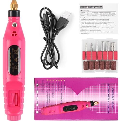 Mill-Cutter Electric Manicure-Drill Machine Pen Remover Pedicure Nail Art File Drill-Kit USB Charging Polish Grinding With Bit