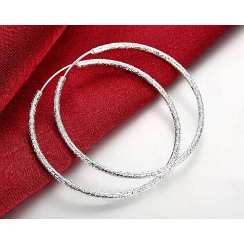 Free delivery 50MM exquisite matte 925 silver big ear ring hot fashion simple earrings, big ring #7