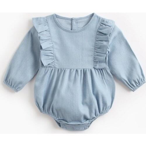 Infants Cowboy Rompers Baby Bodysuit Long Sleeve Cute Pure Color Romper New 2019 Autumn Winter Girls Baby Girl Clothes Jumpsuit