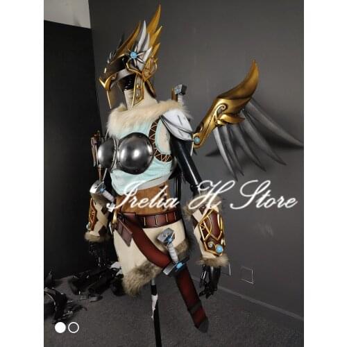 Custom made/size Mercy OW Cosplay Valkyrie Angela Ziegler Cosplay Costume Full set with wings wand shoes