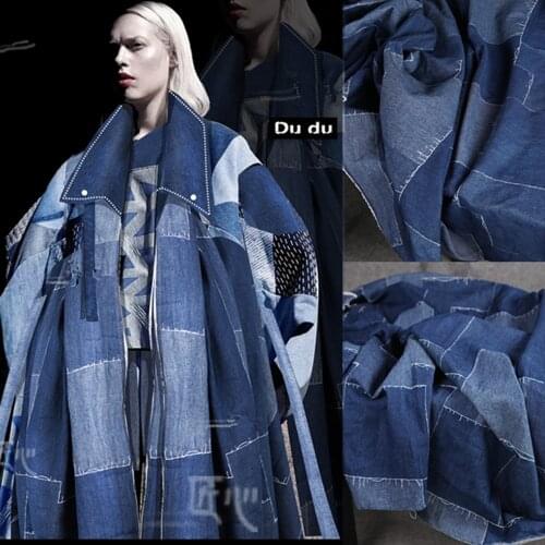 50*145cm Cowboy Grid Clothing Fabric Dark blue Joining together Fabric Irregular Wear Coat shirt Fabric DIY