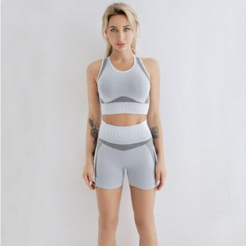 2021 Summer New Spot Knitted Sexy Sports Fitness Vest Shorts Sweat-Absorbent Breathable Yoga Set 688
