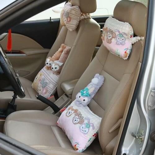 Cartoon Duffy Shirley Plush Car Vehicle Bone Neck Pillow Soft Waist Cushion Seat Belts Set Stuffed Toy Lady Birthday Gift