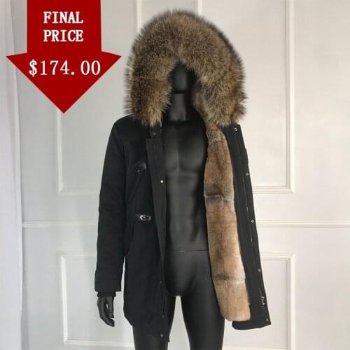 CNEGOVIK Rabbit Fur Coat For Man 2019 New Winter Warm Fashion Real Fur Parkas Raccoon Fur Collar Mens Parka