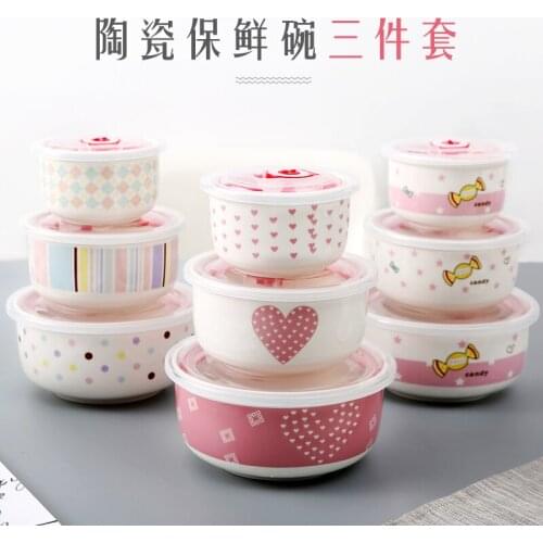Bowl three-piece crisper set ceramic seal porcelain tableware lunch box rainbow noodle bowl with cover microwave oven