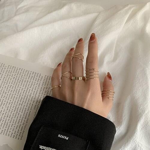 Original Design Gold Color Round Hollow Geometric Rings Set For Women Fashion Cross Twist Open Ring Joint Ring Female Jewelry