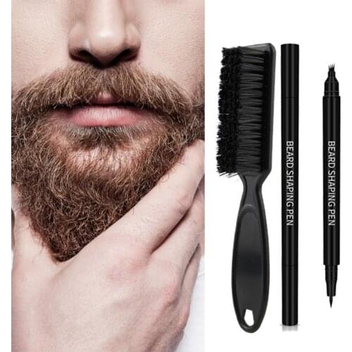 Beard Pen Tip Head Dual-End With Brush 4 Fork Waterproof Beard Filler Brush for Men